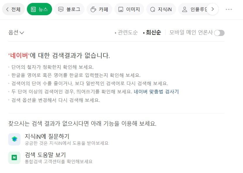 네이버 뉴스 검색 '먹통'…"현재는 정상화"