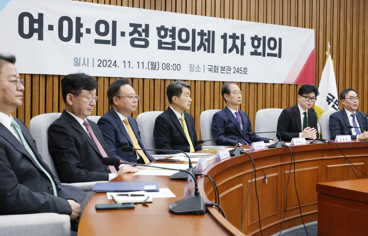 국민의힘 한동훈 대표가 11일 국회에서 열린 ‘여야의정 협의체‘ 1차회의에서 인사말을 하고 있다. 사진=연합뉴스