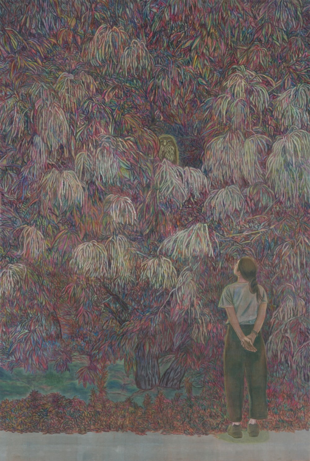 서민정 <너와 나1>, 2023, 장지에 먹, 주묵, 분채, 193.9x130.3cm, 서민정 제공 