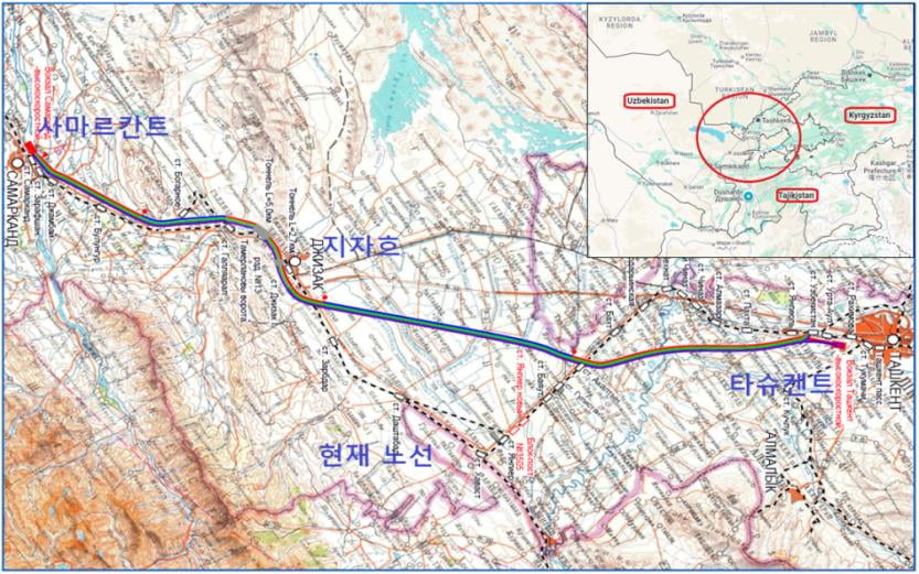 우즈베키스탄 타슈켄트-사마르칸트 무료 슬롯사이트 노선도. 국가철도공단 제공