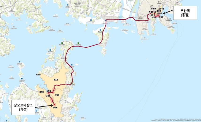 2025년 신설되는 경남 거제~부산 M버스 슬롯사이트도. 국토교통부 제공