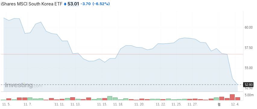 미 증시 상장된 한국 증시 추종 ETF 6.59% 급락  