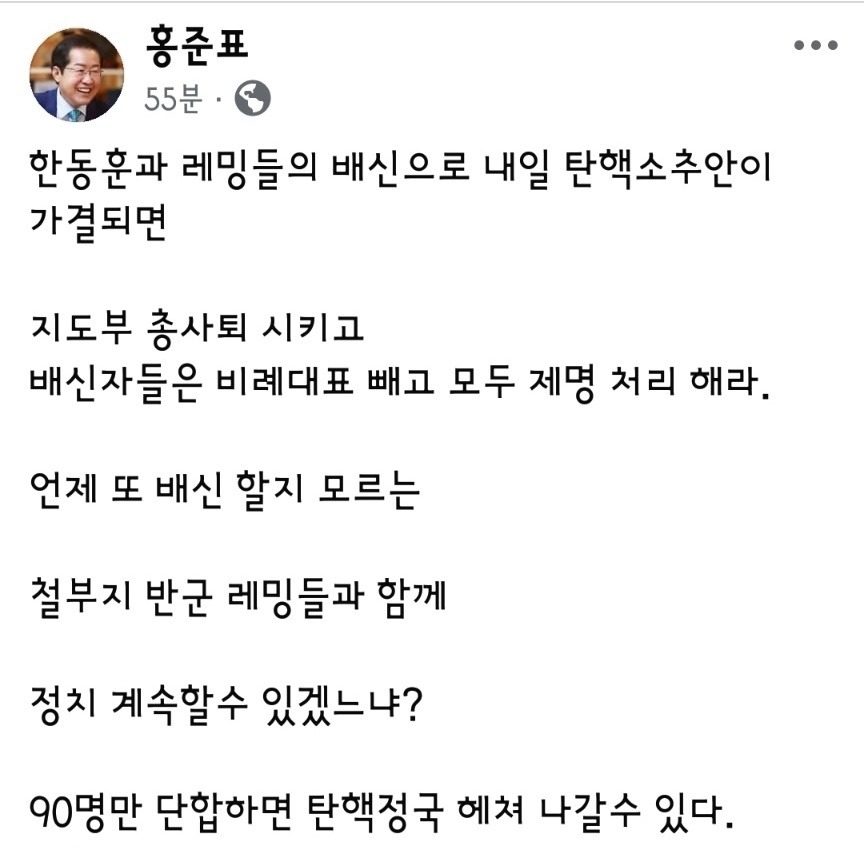 홍준표 대구시장 페이스북 캡처화면