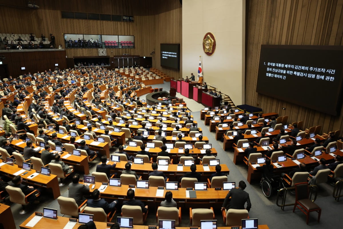 우원식 국회의장이 7일 오후 국회 본회의에서 재의결 안건인 김건희 여사 특검법을 상정하고 있다. 연합슬롯사이트 볼트