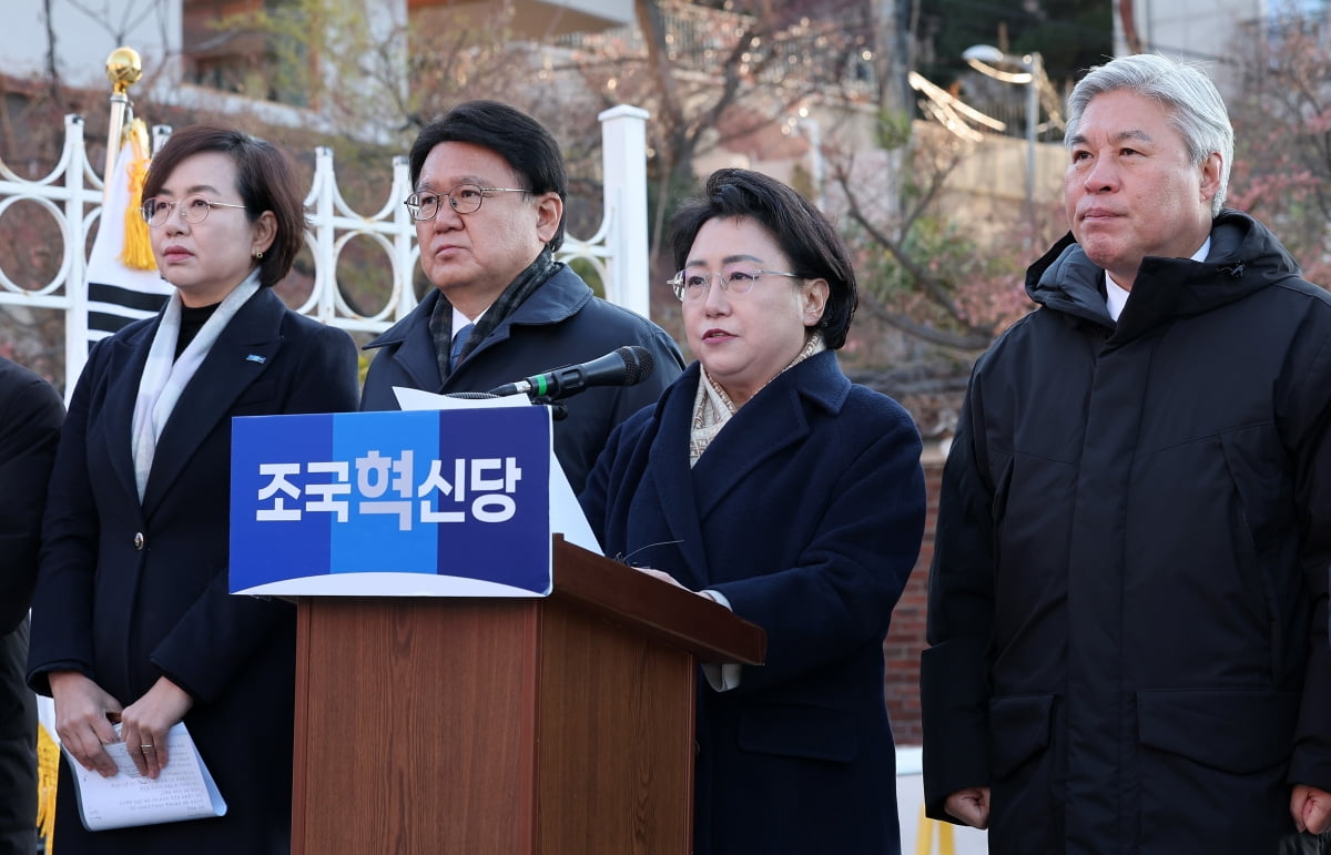 김선민 조국혁신당 당대표 권한대행이 지난 18일 오전 서울 용산구 한남동 대통령 관저 인근에서 열린 '3년은너무길다특별위원회(탄추위)' 기자회견에서 발언하고 있다. / 사진=뉴스1