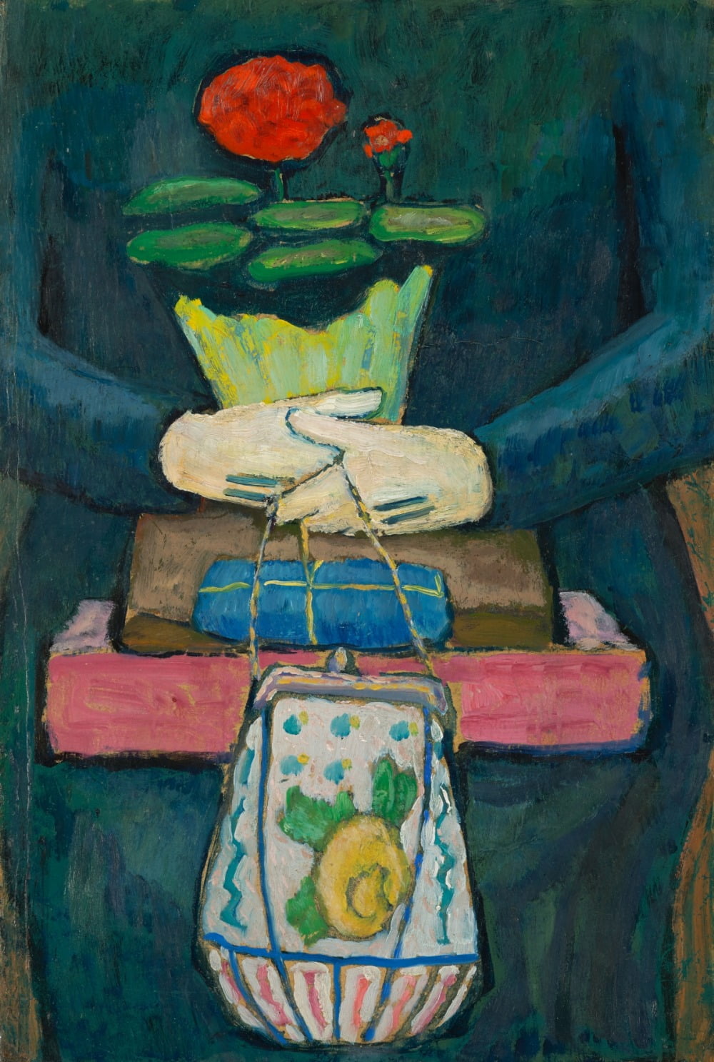 Gabriele Münter, Still Life on the Tram (After Shopp카지노 노말g)(Stilleben 카지노 노말 der Trambahn [Nachdem E카지노 노말kauf]), ca. 1912. Oil on cardboard,19 3/4×13 1/2 카지노 노말ches (50.2 × 34.3 cm).The Gabriele Münter and Johannes Eichner Foundation, Munich © 2024 Artists Rights Society (ARS), New York / VG Bild-Kunst, Bonn