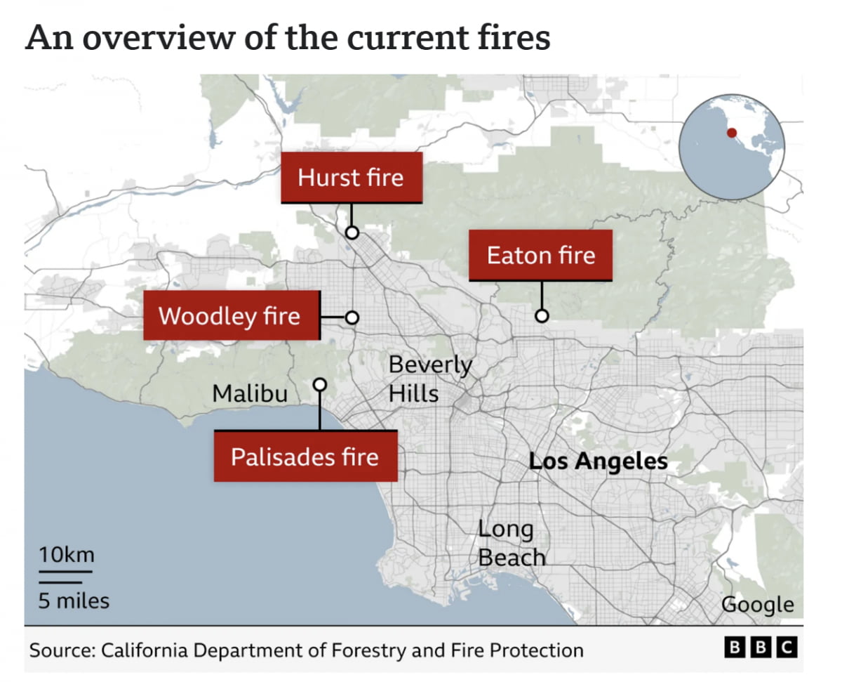 LA 산불 발생 지역(사진=BBC)