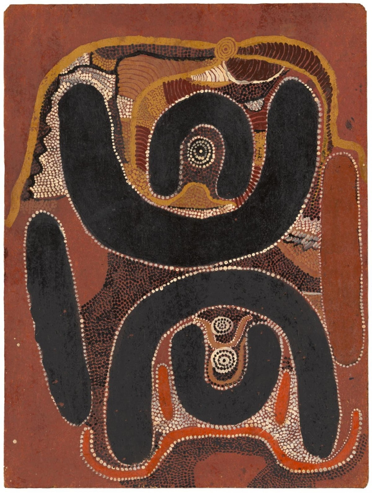 호주 작가 Mick Wallangkarri Tjakamarra의 'Old man's Dreaming on death or destiny(1972). © The Estate of Mick Wallangkarri Tjakamarra, licensed by Aboriginal Artists Agency Limited and Copyright Agency, Australia. /NGV 제공