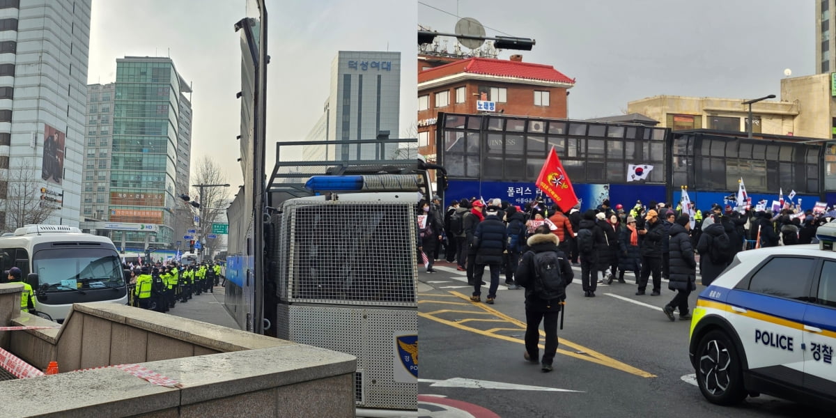 21일 오후 헌법재판소 일대서 개최된 윤석열 대통령의 탄핵 반대 집회 현장의 모습. /사진=김영리 기자