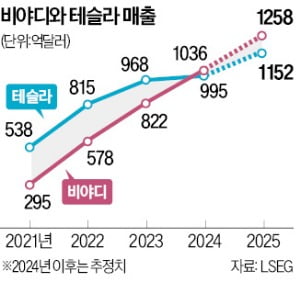 테슬라 매출 추월한 비야디…시총도 따라잡나