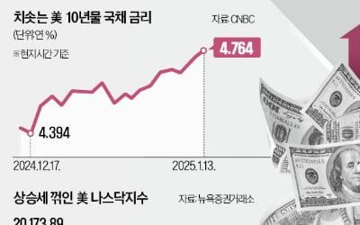 잘나가던 美증시, 뛰는 국채금리에 '발목'