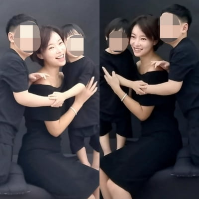 황정음, 듬직한 두 아들 양옆에 끼고…"메롱" 대놓고 자처하네