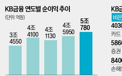 KB 순이익 첫 5兆…은행 끌고 보험 밀었다