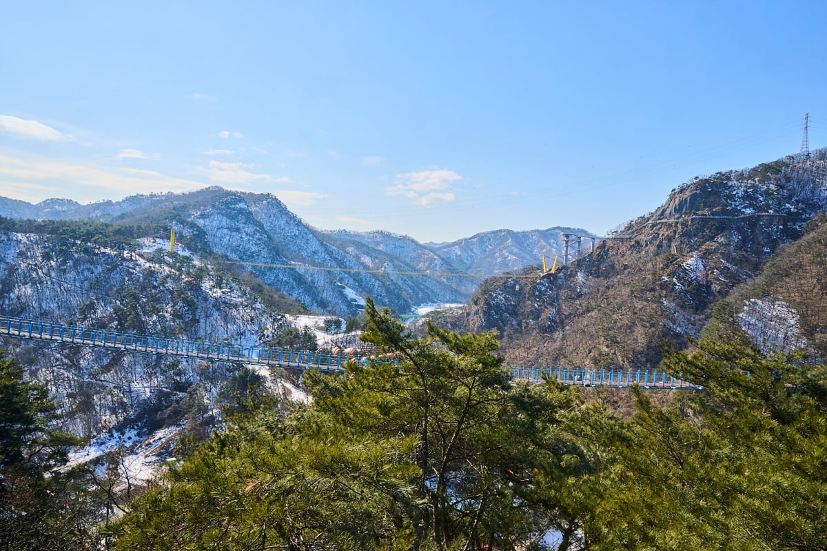 카지노 슬롯머신 게임 소금산그랜드벨리 전경. 두 개의 다리가 소금산의 봉우리를 잇는다.  사진=도진영