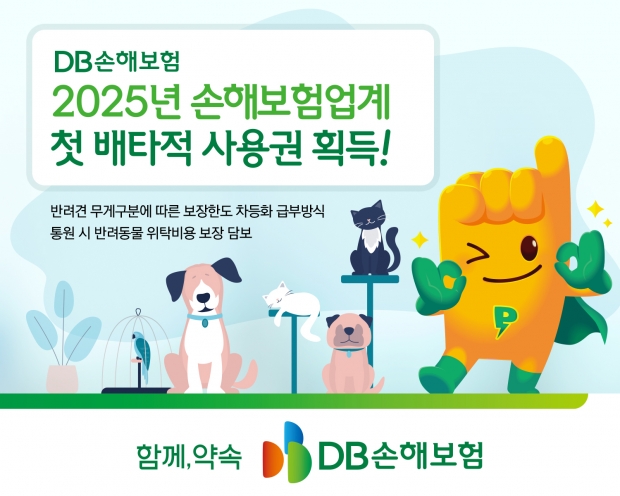 DB손해보험, 펫보험 2개 항목 2025년 손보업계 첫 6개월 배타적 사용권 획득