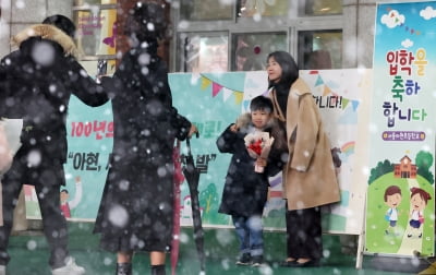 [포토] 함박눈 맞으며 초등학교 입학해요~