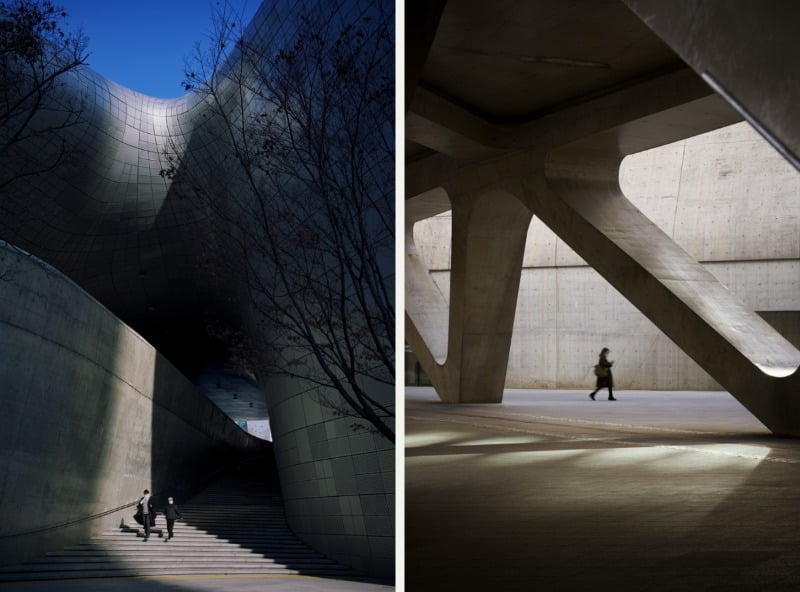 [좌측] DDP 어울림광장 계단 [우측] DDP에서 이동하는 사람들 / 사진. © 박정민 