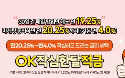 OK저축은행, 30일간 저금…최고 연 20.25%