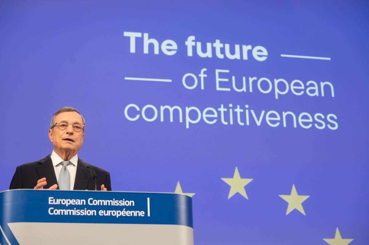 지난 2024년 9월 EU 경제 혁신방안을 담은 '유럽연합 경쟁력의 미래 보고서'를 발표하는 마리오 드라기 전 유럽중앙은행(ECB) 총재. 사진=연합신화