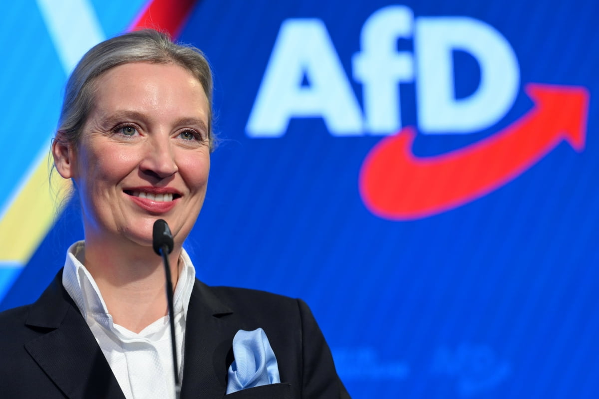 독일 연방 총선의 대안당(AfD) 공동 대표이자 최고 후보인 앨리스 바이델이 2025년 2월 23일 독일 베를린 당사에서 열린 선거 행사에서 연설하고 있다. 사진=연합뉴스
