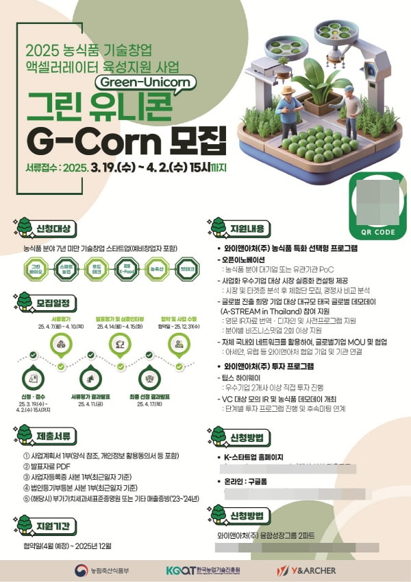 와이앤아처, ‘2025년 농식품 기술창업 액셀러레이터 육성지원 사업’ 참여기업 모집