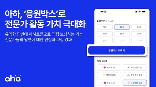Q&A 커뮤니티 아하, 디지털 자산 활용한 ‘응원박스’ 도입