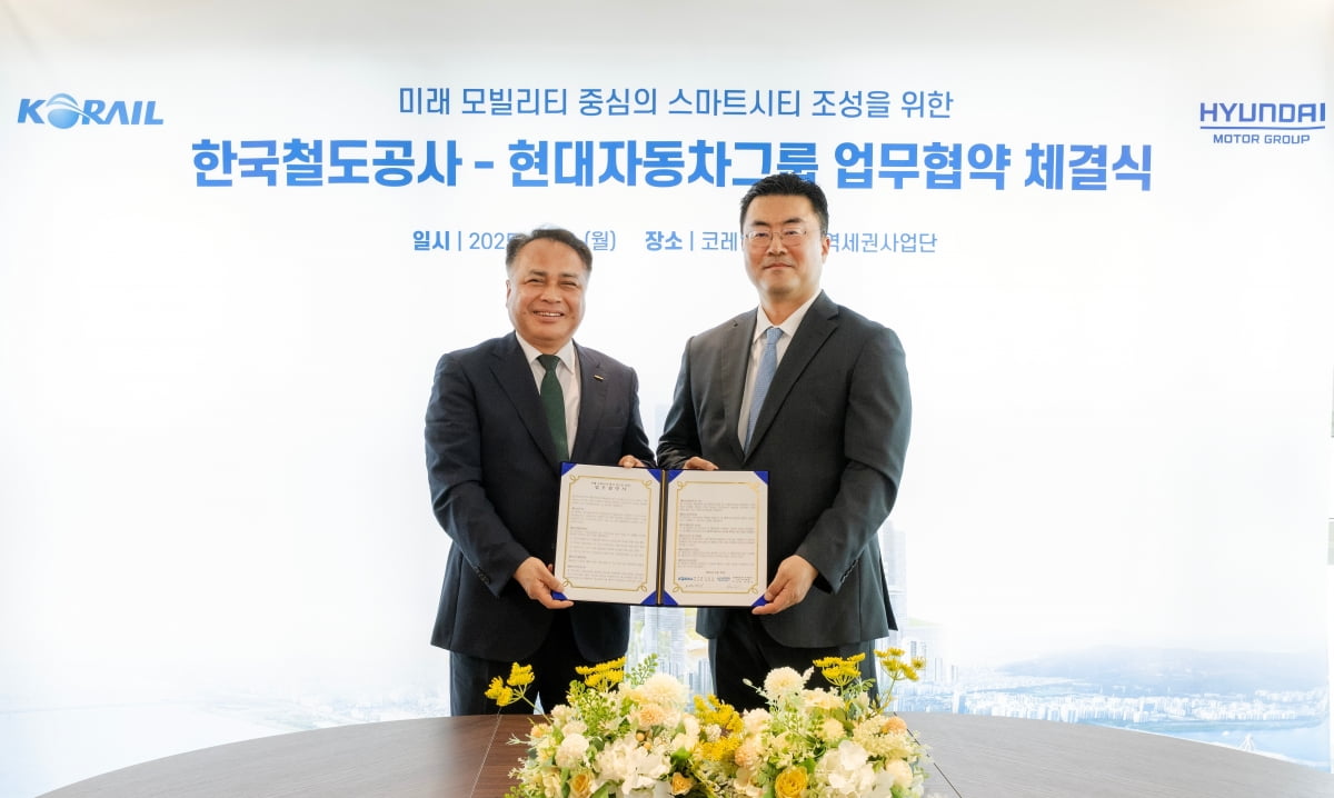 (왼쪽부터) 한국철도공사 정정래 부사장, 현대자동차그룹 GSO 김흥수 부사장