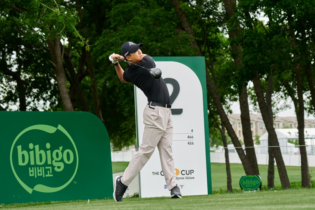 최승빈이 지난 1일(한국시간) 미국 텍사스주 매키니 TPC크레이그랜치에서 열린 미국프로골프(PGA)투어 더CJ컵바이런넬슨 연습라운드 2번홀에서 티샷을 하고 있다. CJ그룹 제공