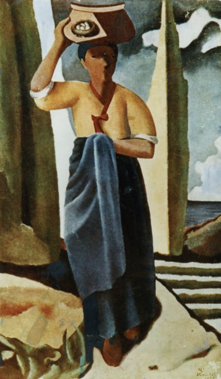 김환기 <종달새 노래할 때>(1935), 캔버스에 유채, 178×127cm, 원작은 소재 불명이며 당시에 제작한 엽서로만 남아있다. / 사진. 환기재단•환기미술관