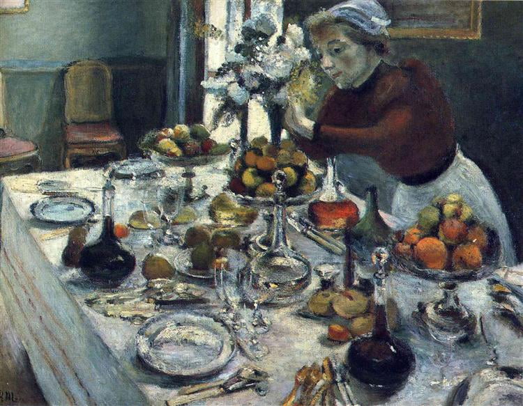 만찬 식탁(1897). 발표 당시 부자연스러운 색채 때문에 비판을 받았지만, 일각에서는 그의 색채 실험을 응원하는 목소리도 있었다. /개인소장