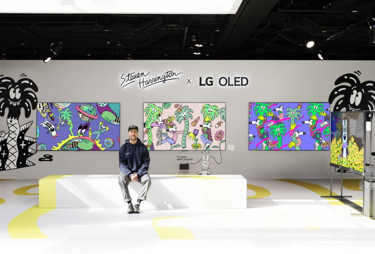 FRIEZE 뉴욕의 LG전자 부스. 스티븐 해링턴이 LG올레드TV와 협업해 작품을 선보였다.  /LG전자