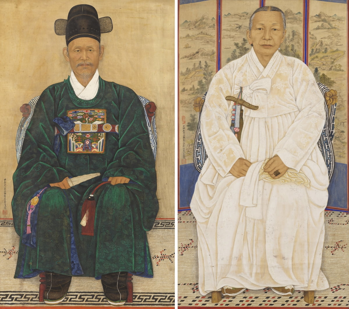 채용신 '허유, 유인명 초상', 1924-1925, 비단에 먹, 색, 족자, 이미지 104×60, 1005×56cm, 족자 127×68, 118×64cm, 국립현대미술관 소장