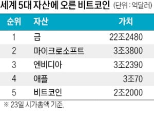 11만弗 넘은 비트코인, 글로벌 5대 자산 등극