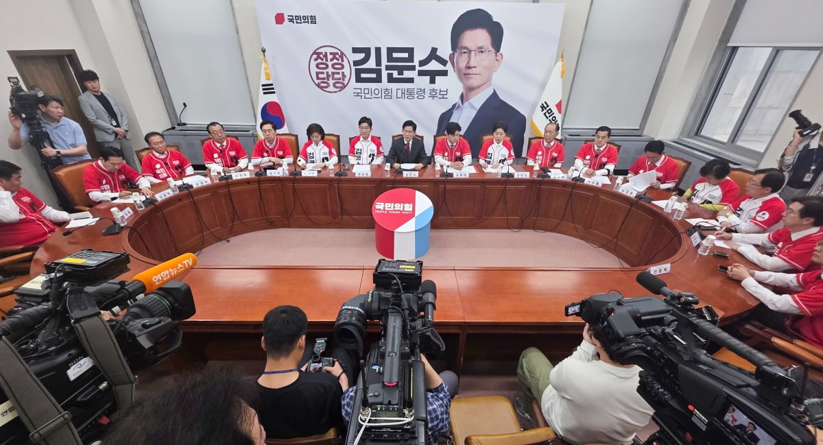 김문수 국민의힘 대선 후보가 15일 오전 서울 국회 본관에서 열린 '중앙선대위 회의 및 중앙선대위 임명장수여식'에 참석해 발언하고 있다./사진=공동취재