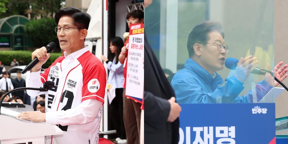 김문수 국민의힘 대선 후보(왼쪽)와 이재명 더불어민주당 대선 후보. 사진=연합뉴스