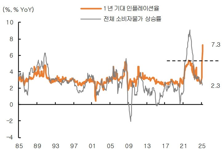 미국 물가상승률 둔화에도 단기 기대 인플레이션 급등. /자료=KB국민은행