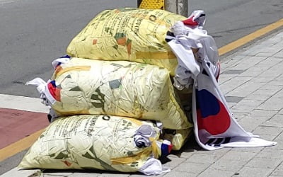 다른 날도 아닌 현충일에…태극기 담긴 쓰레기 더미 '눈살'