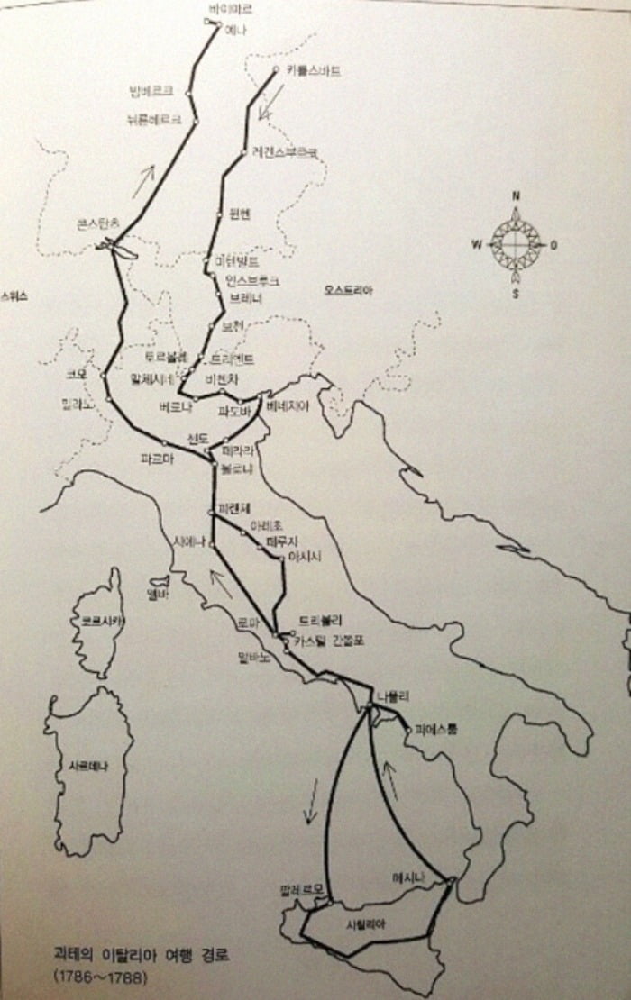 괴테의 이탈리아 여행 경로(1786~1788). / 사진=필자 제공