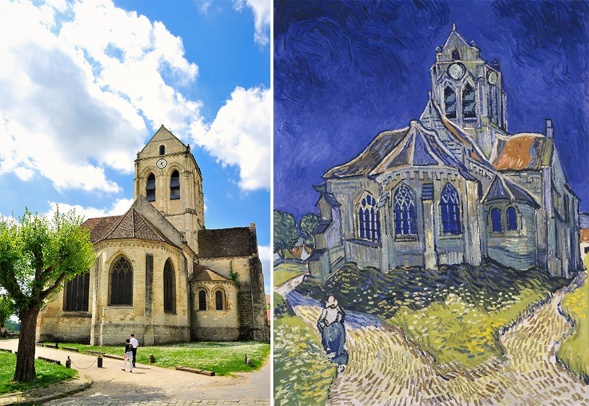 오베르 쉬르 우아즈 교회와 빈센트 반 고흐가 교회를 그린 그림. / © Jarry Tripelon, CRT IDF/ © Wouter van der Veen
