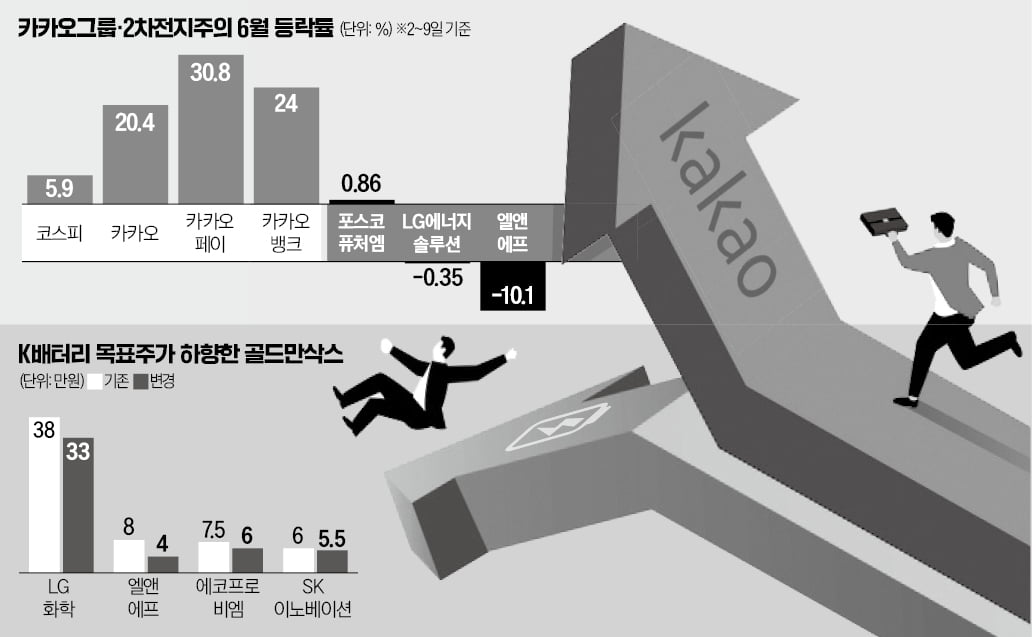카카오 뛰고 배터리 하락…희비 갈린 소외株