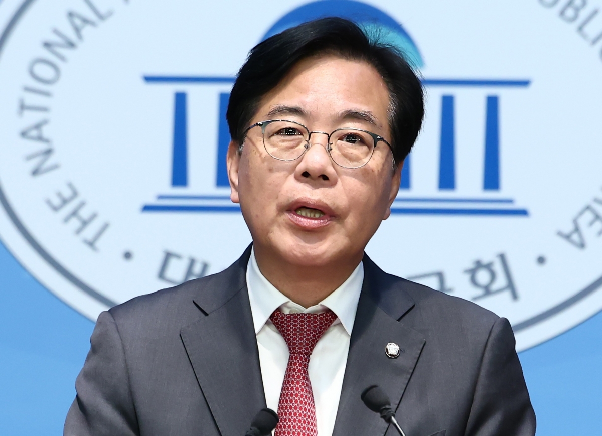 송언석 국민의힘 의원이 12일 오전 서울 여의도 국회 소통관에서 원내대표 출마 기자회견을 하고 있다. / 사진=뉴스1
