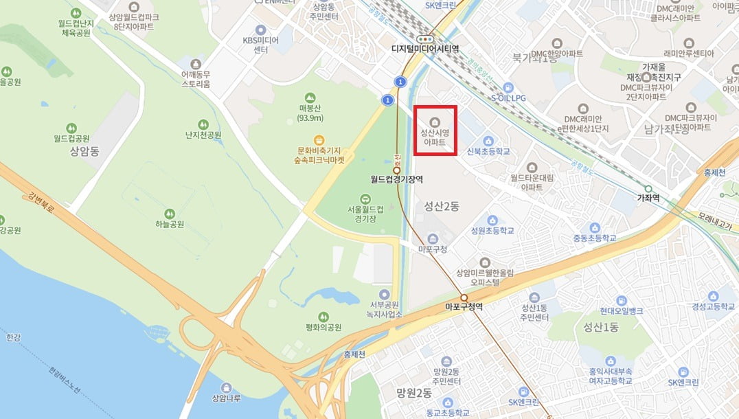 마포구 '성산시영' 위치도. 네이버지도 캡처