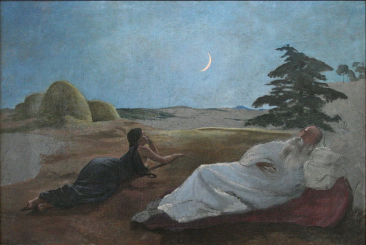 그가 마지막으로 남긴 미완성 작품 '룻과 보아스'(1870). 성경 속 이야기를 모티프 삼아 그린 작품으로, 사랑과 영원에 관한 내용을 담고 있다.