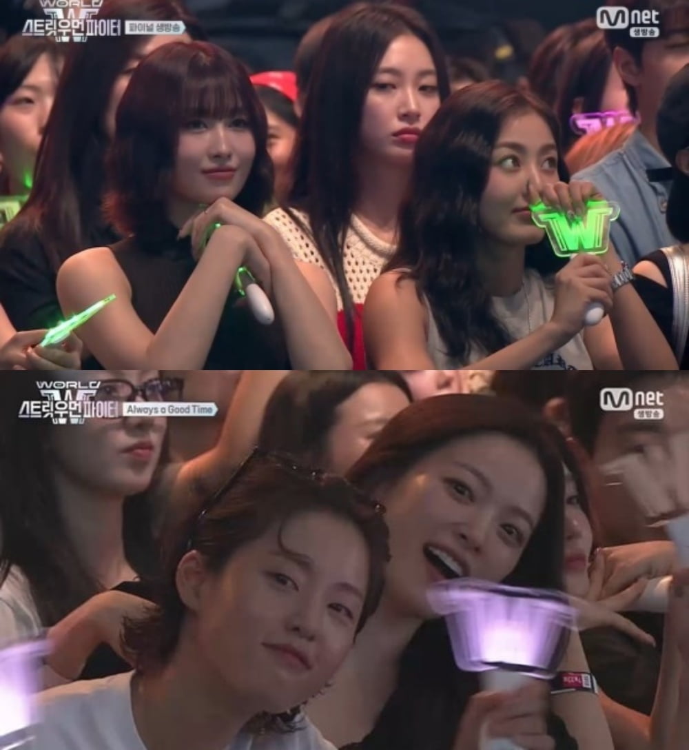 그룹 트와이스 모모와 지효, 배우 천우희 등이 카메라에 잡힌 모습 /사진=Mnet 방송화면 캡처
