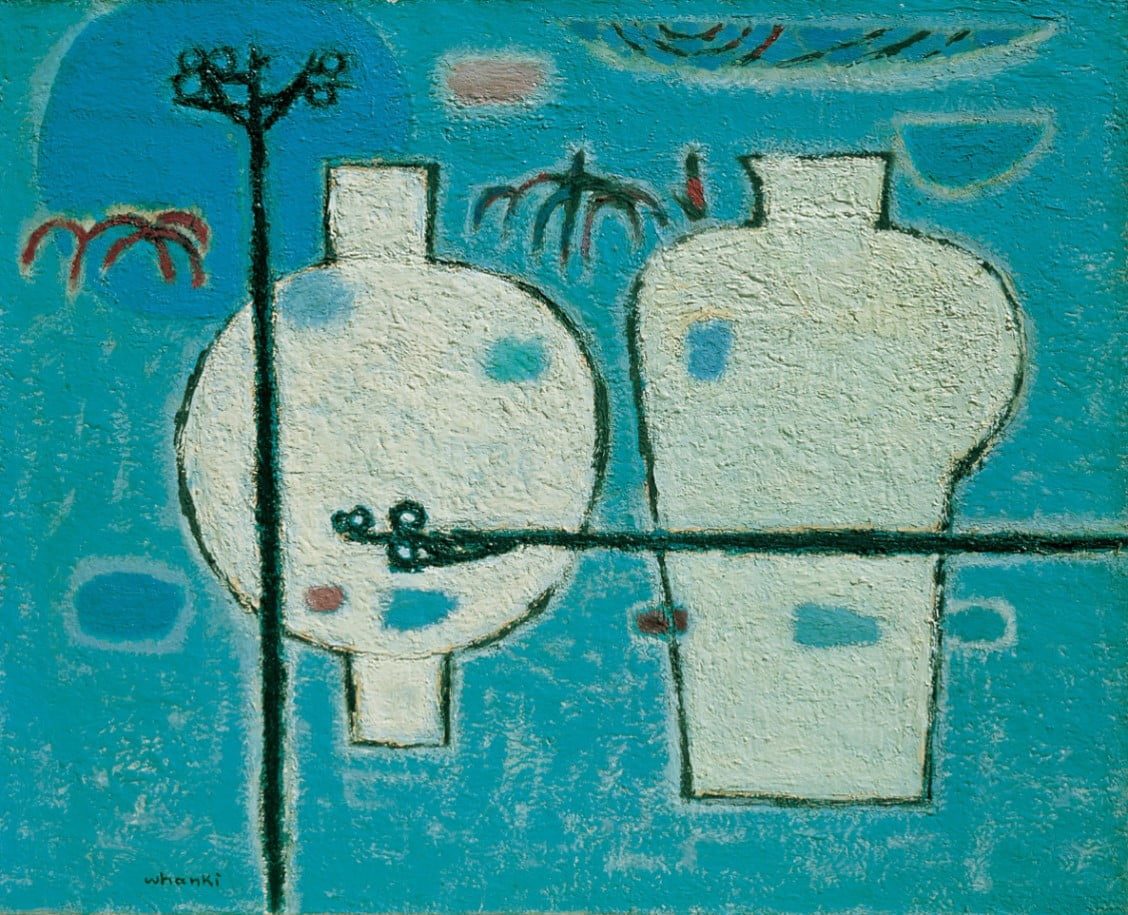 김환기, 항아리, 1955-56, 캔버스에 유채, 65×80cm. / ⓒ 환기재단·환기미술관
