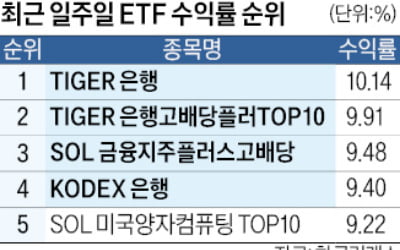 은행 ETF 고공행진…수익률 톱5 휩쓸었다
