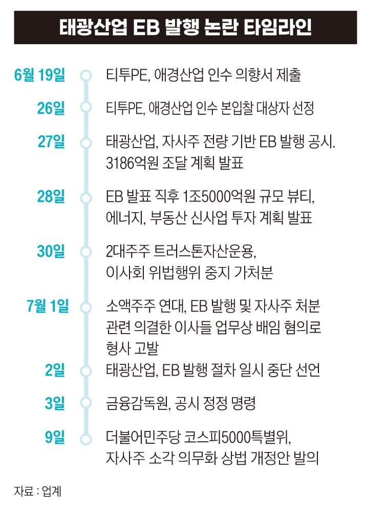 태광산업 EB 발행 논란 타임라인. 그래픽=송영 기자