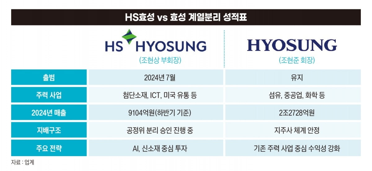 HS효성 vs 효성 계열분리 성적표. 그래픽=정다운 기자