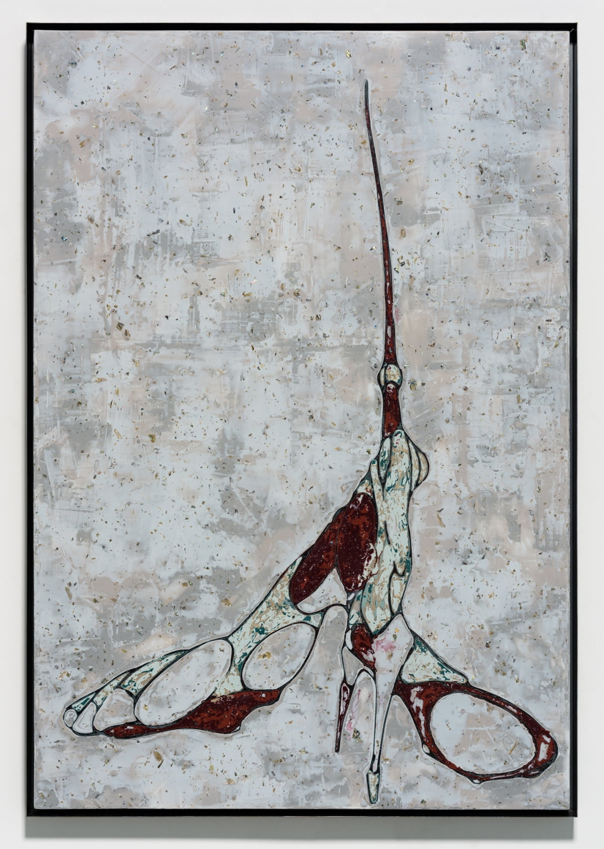 '퍼듀XVII'(2019). 2010년대 중반부터 지속중인 평면 연작 중 하나로, 자개와 돌가루 등을 쌓아올리고 이를 갈아 서로 다른 물감 층과 형상이 드러나도록 한 연작이다. 이번 전시에 여러 평면 작품이 나와 있다. /리움미술관