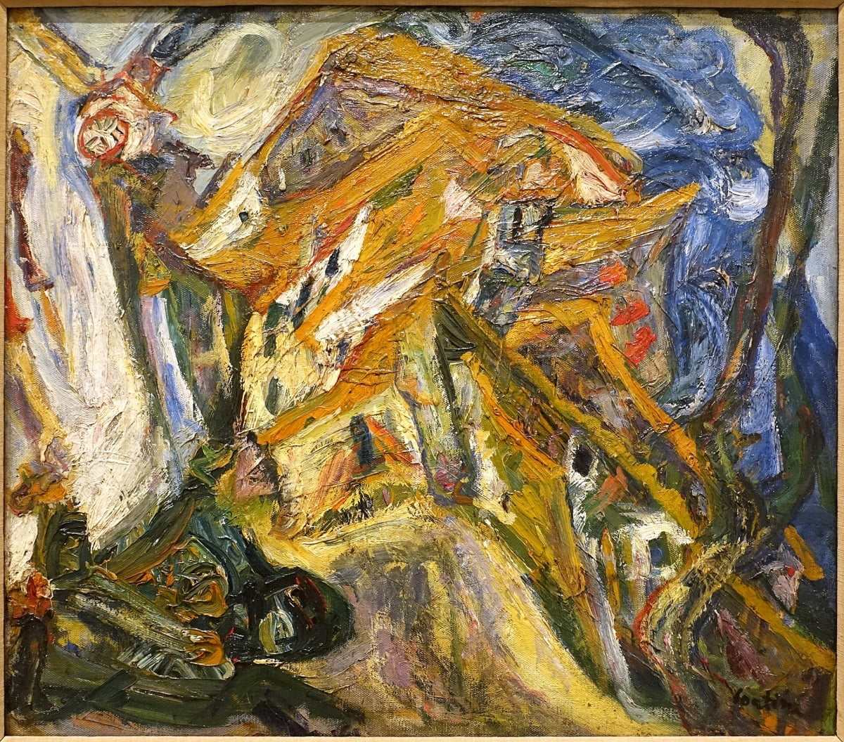 세레의 풍경(1921~1922). 왜곡된 형태에도 불구하고 그가 풍경화를 그린 마을에 가면, 어느 그림이 어떤 장소를 그렸는지 정확히 식별할 수 있다고 한다. 수틴의 관찰력이 그만큼 정확하다는 뜻이다. /헨리 앤 로즈 펄먼 재단에서 프린스턴 대학교 미술관에 장기 대여